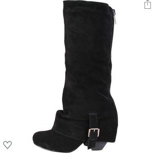 BLACK SUEDE TALL/SLOUCH BOOTS - NAUGHTY MONKEY